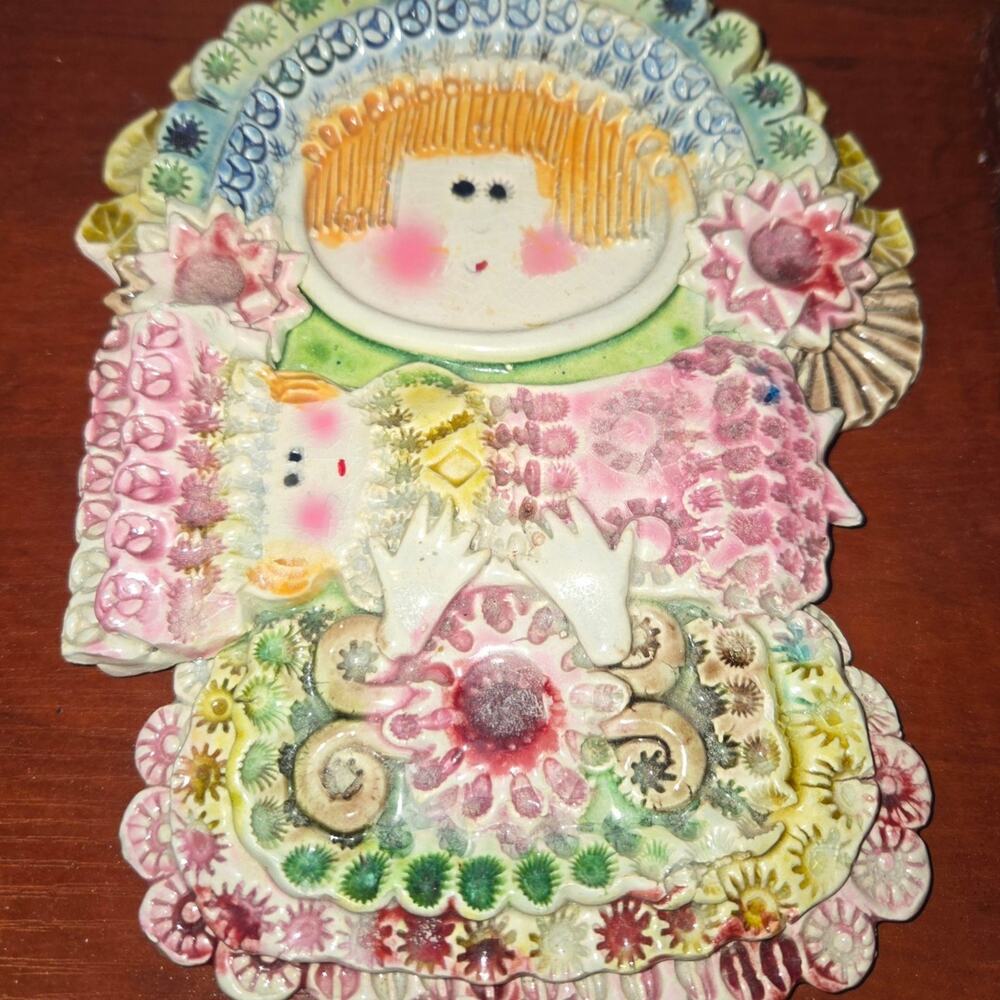 Vintage Handcrafted Italian-Style Ceramic Angel Wall Plaque